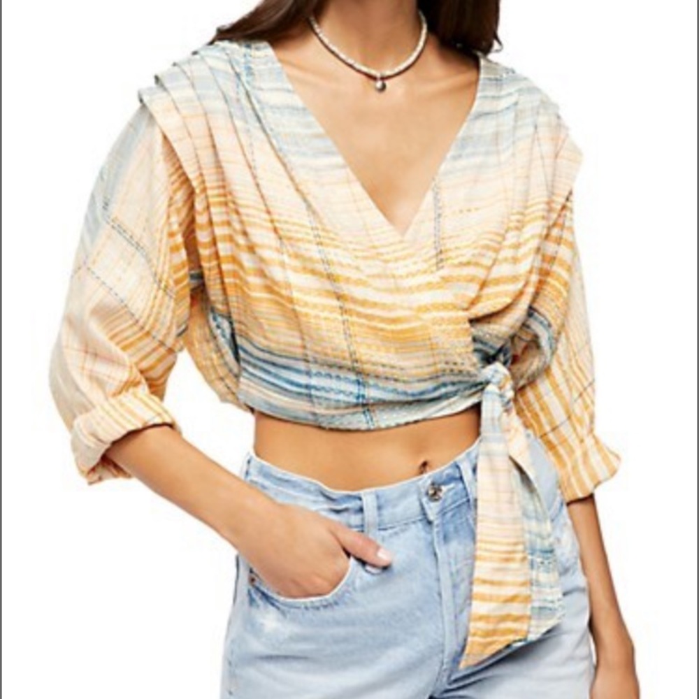Free People Maldives Stripe Wrap Top Large NWT